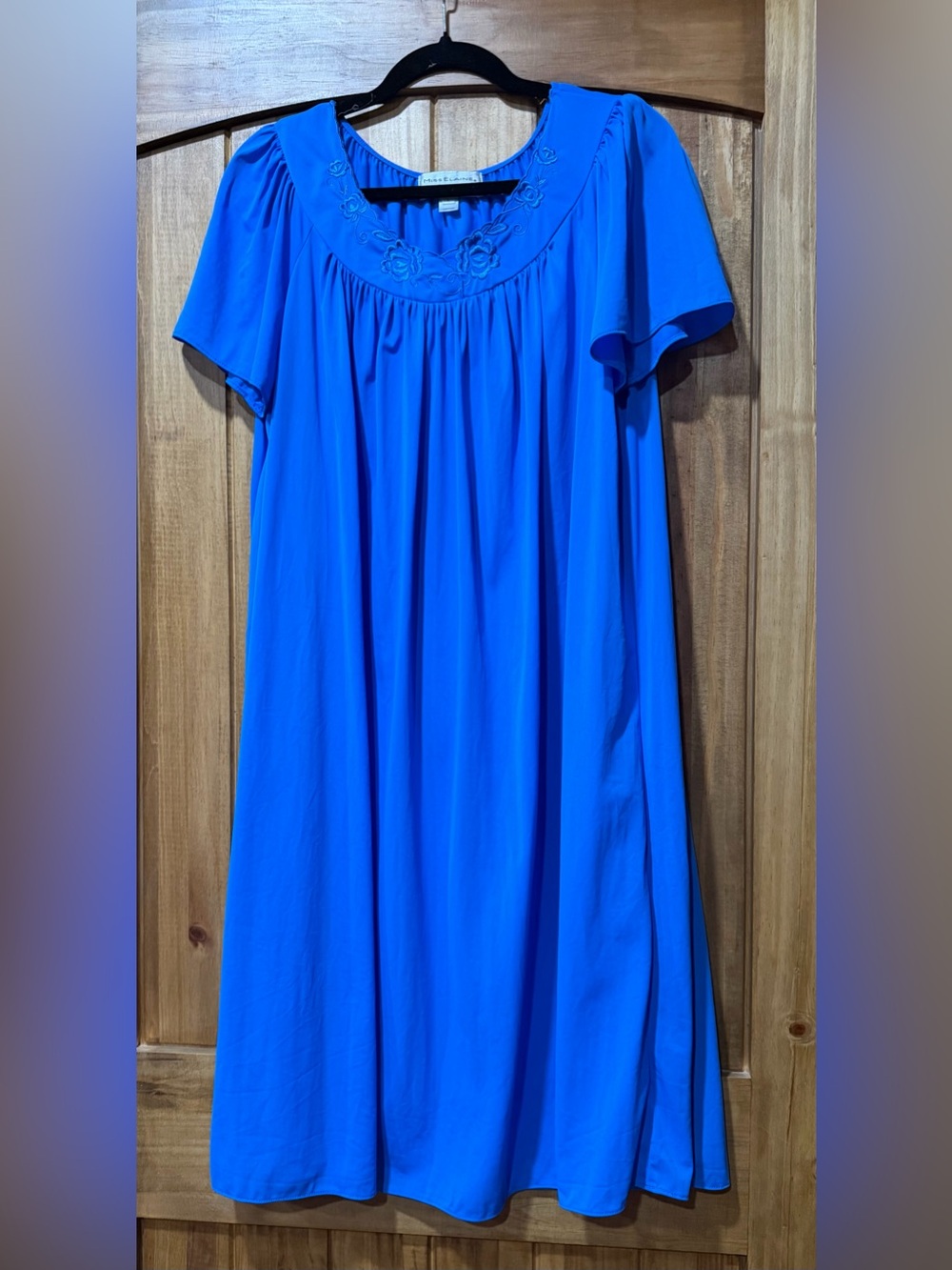 Miss Elaine Royal Blue Embroidered Yoke Vintage Nightgown